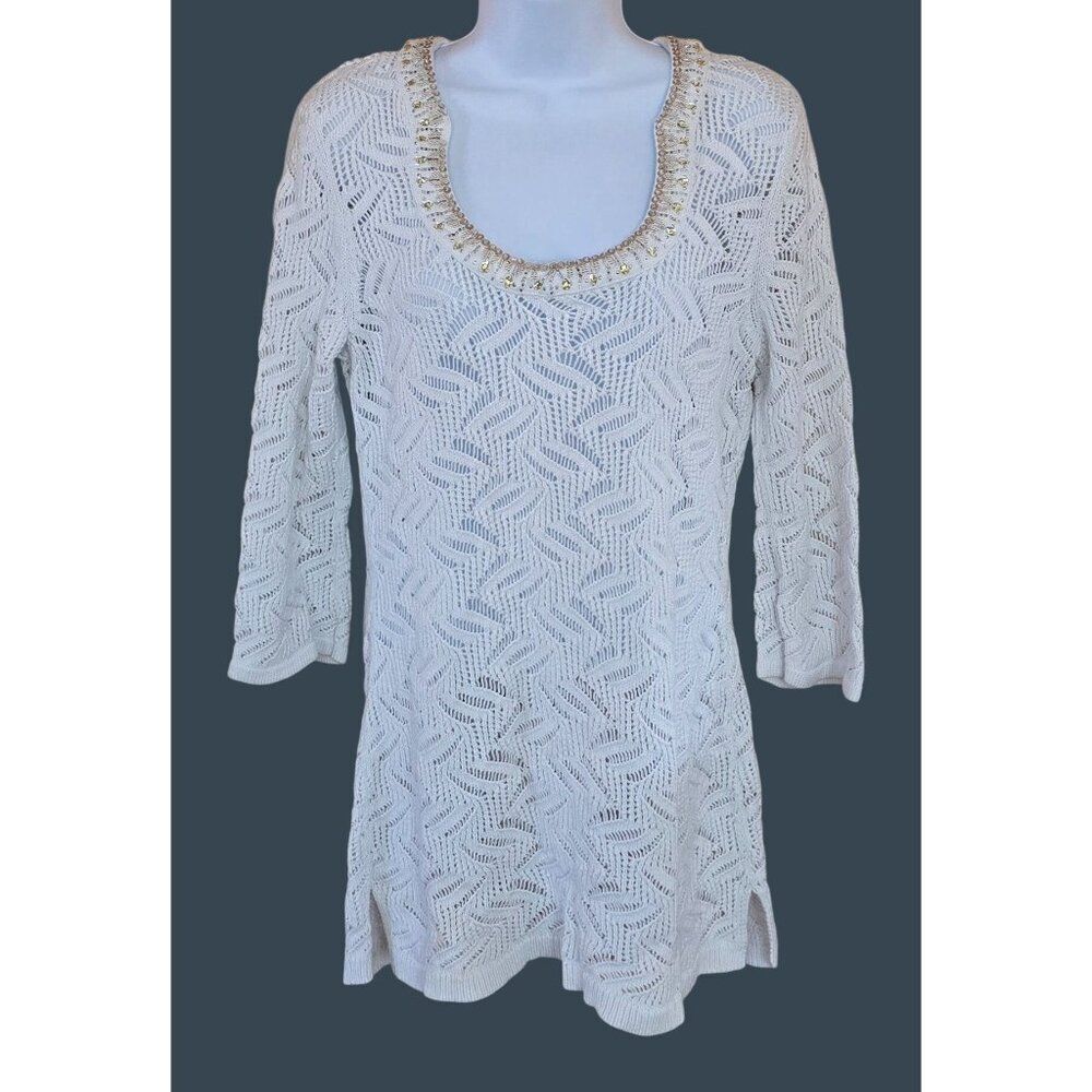 Beaded Neck Open Knit boho Sweater cottagecore peasant grannycore fairycore